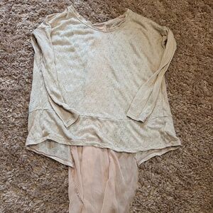 Free People New Romantics Pointelle Knit Long Sleeve Mixed Media Top / S